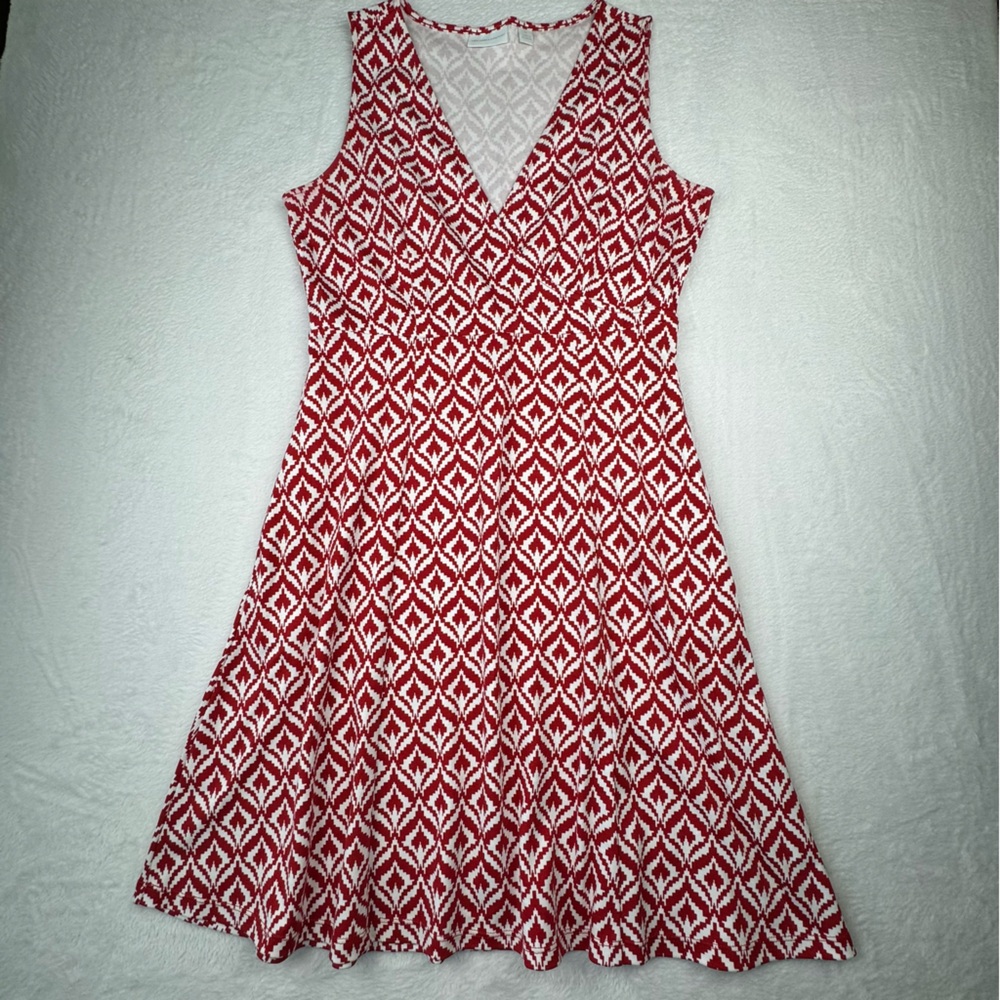 New York & Co Red & White V-Neck Sleeveless Dress. 100% cotton. Size M.